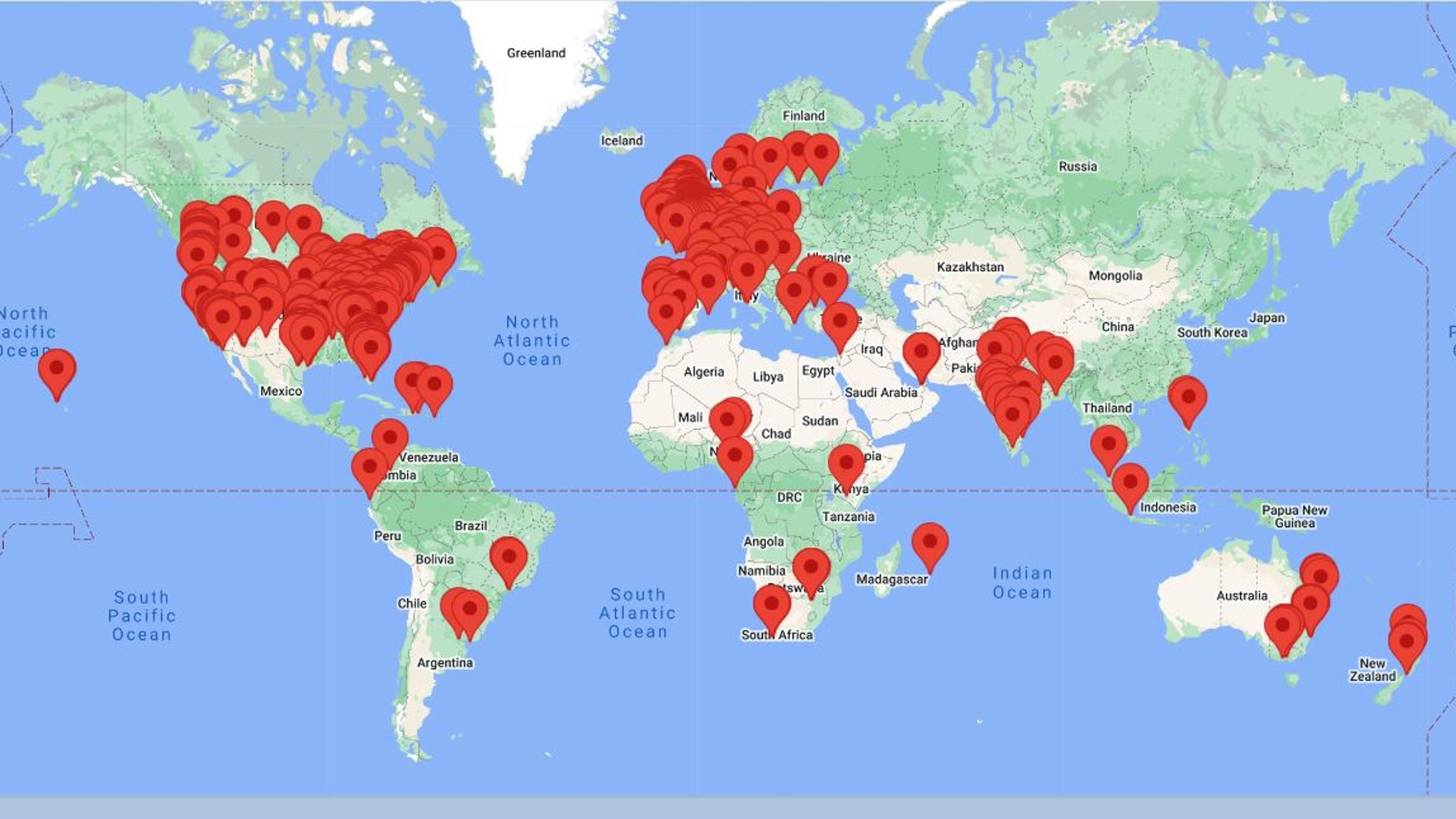 World map showing Supermums community members across the UK, Europe, North America, Africa, Asia and Australasia