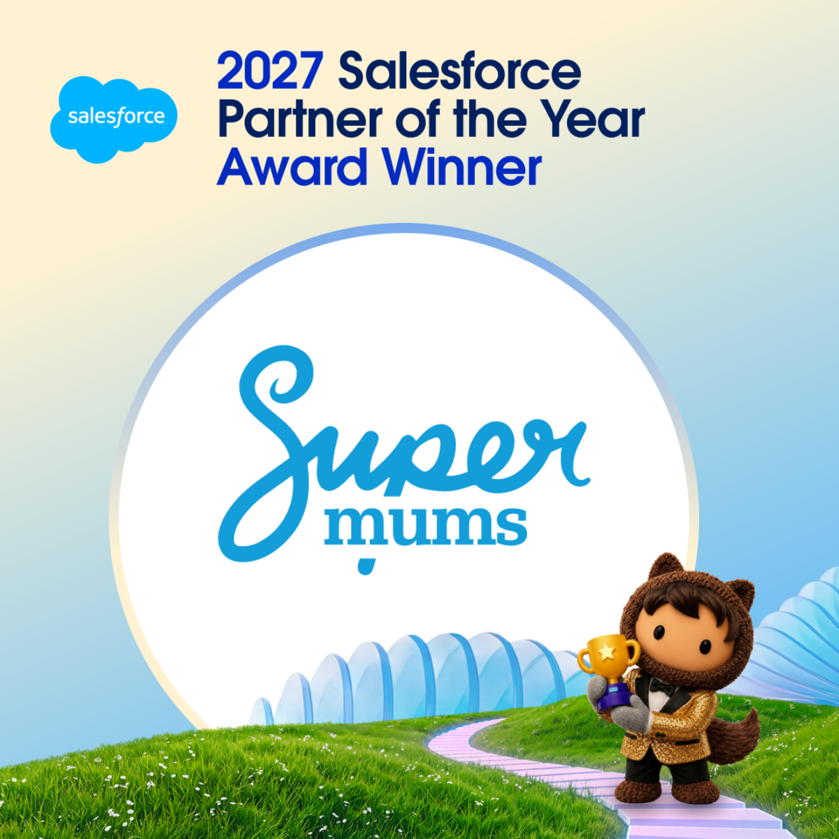 Salesforce Partner of the Year award winner graphic with the Supermums logo