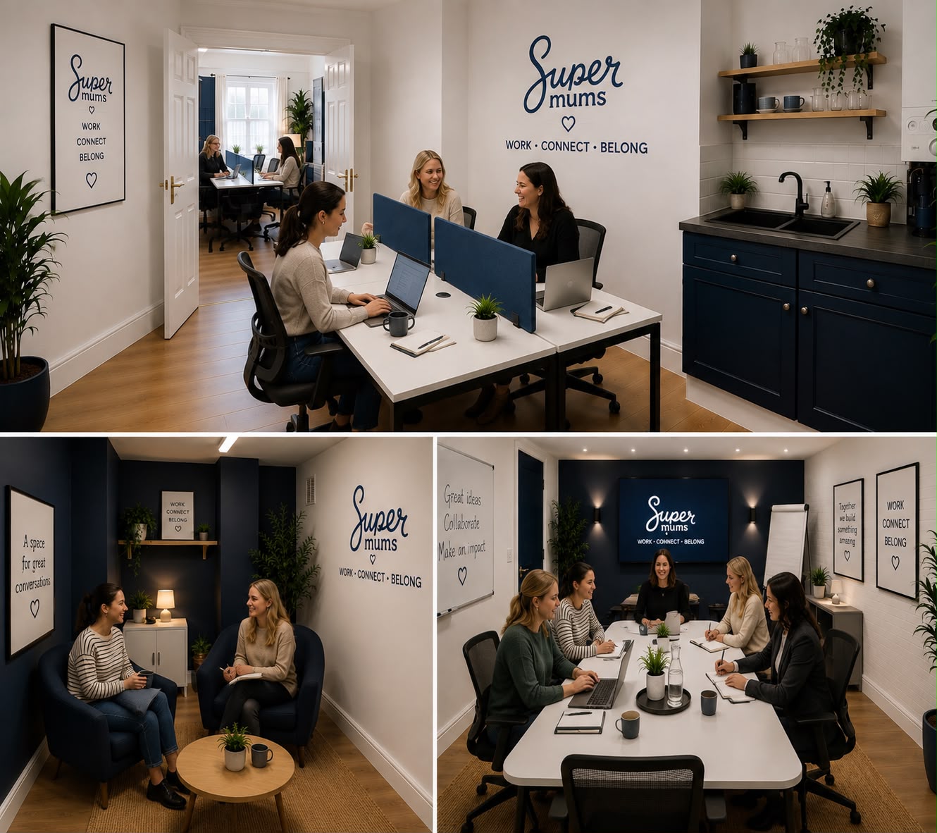 Women working together at the Hub in the boardroom, snug and open workspace