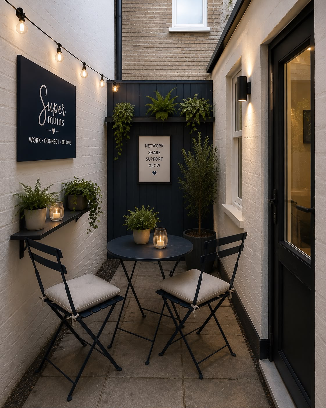 AI-generated mock-up of the proposed outdoor patio at the Supermums Business Hub